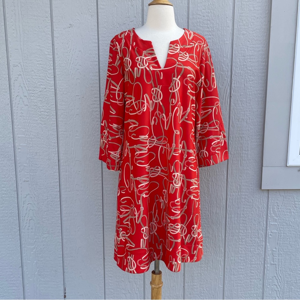 Jude Connally XL Orange Belt Chain Print Shift Dress